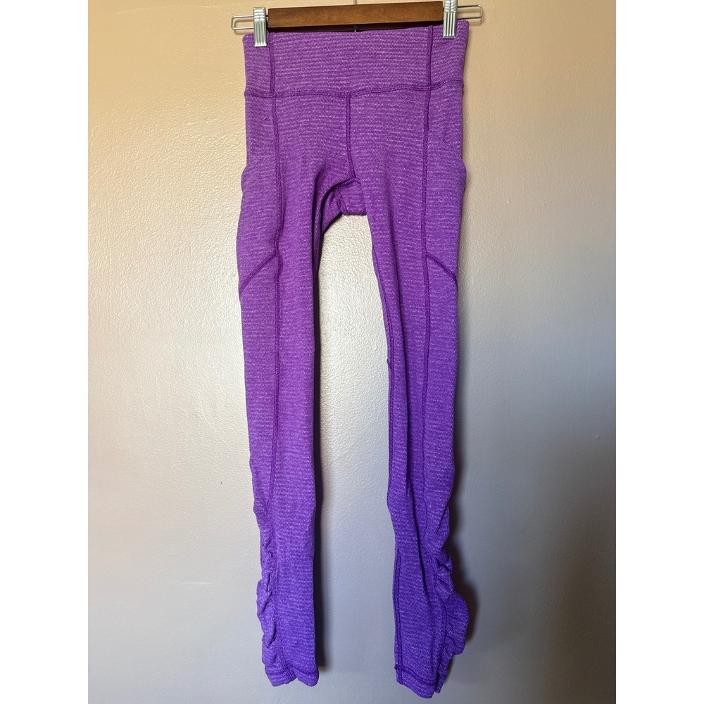 Lululemon Size 2 Purple Dye Leggings Ruched Hem Pockets Yoga Pants